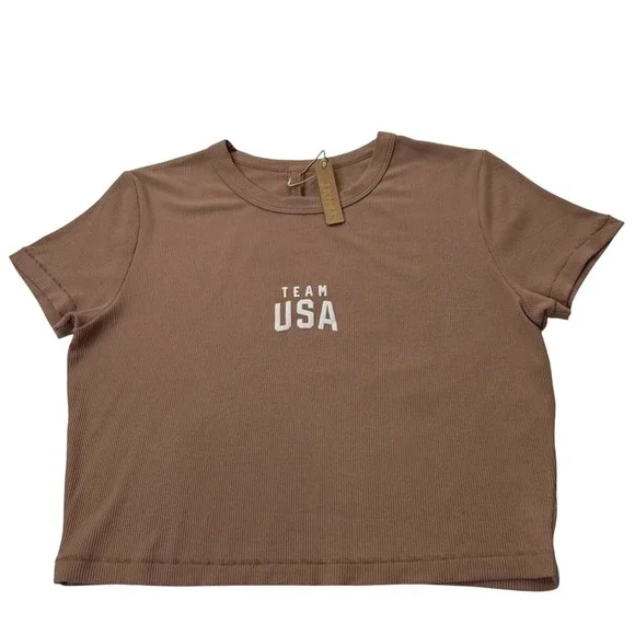 SKIMS Soft Lounge Rib Cropped T-Shirt + Leggings Set Team USA Sienna M/L - Picture 3 of 14